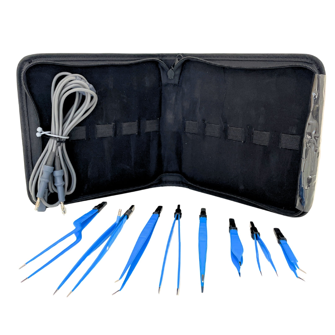 Set de Pinzas Bipolares 8 pzas + cable Non Stick cc Europea (Azul)