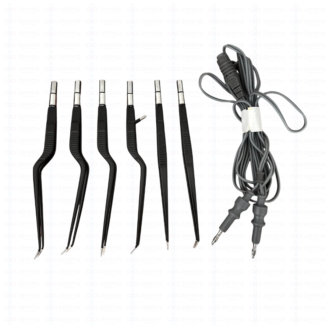Set de Pinzas Bipolares 6 piezas + cable Non Stick tipo Europea (Black)