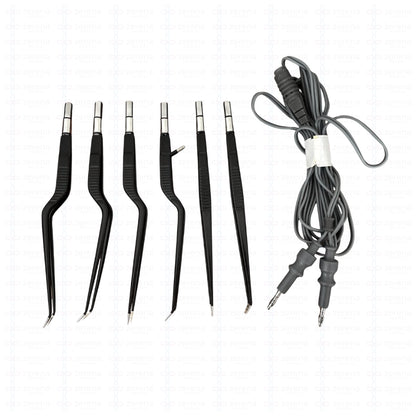 Set de Pinzas Bipolares 6 piezas + cable Non Stick tipo Europea (Black)