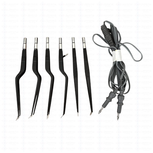 Set de Pinzas Bipolares 6 piezas + cable Non Stick tipo Europea (Black)