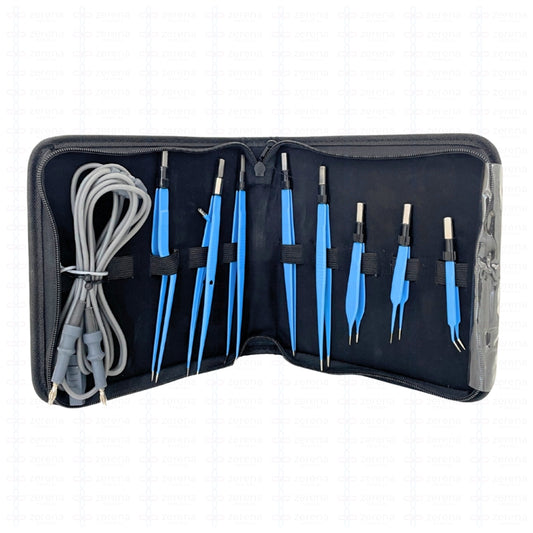 Set de Pinzas Bipolares 8 pzas + cable Non Stick cc Europea (Azul)
