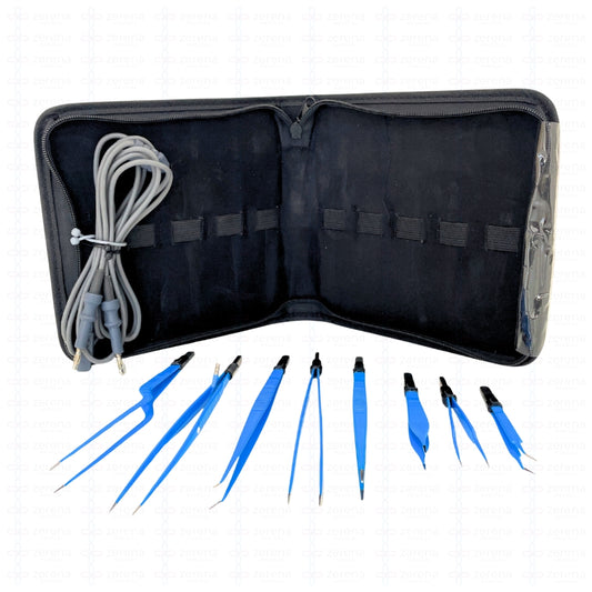 Set de Pinzas Bipolares 8 pzas + cable Non Stick cc Europea (Azul)